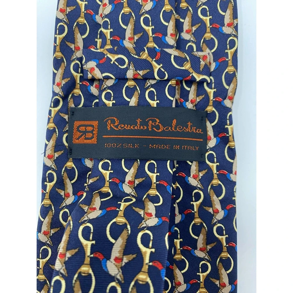 Renato Balestra Neck Tie Mens OS Blue Duck Clip Pattern Made in Italy 100% Silk